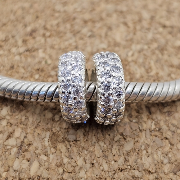 2 AUTHENTIC INSPIRATION PAVE CZ SPARKLING PLATINUM SPACER CHARMS FOR PANDORA - Picture 2 of 3